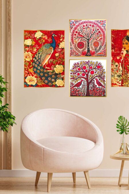 Set of Four Wall Paintings for Wall Dacoration Golden Framed Wall Paintings for Living Room & Bedroom Wall Art for Home Decoration & Office Wall Décor (13x10 inch CH-GD4-10)