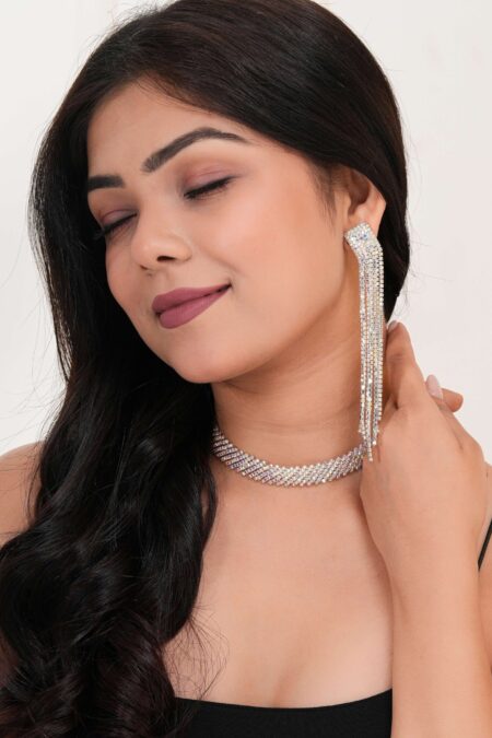 Women's Indo-Western Drop Dangles Earring With Necklace For Women Fashion Jewellery for women Artificial Earrings and Necklace For women (Silver)