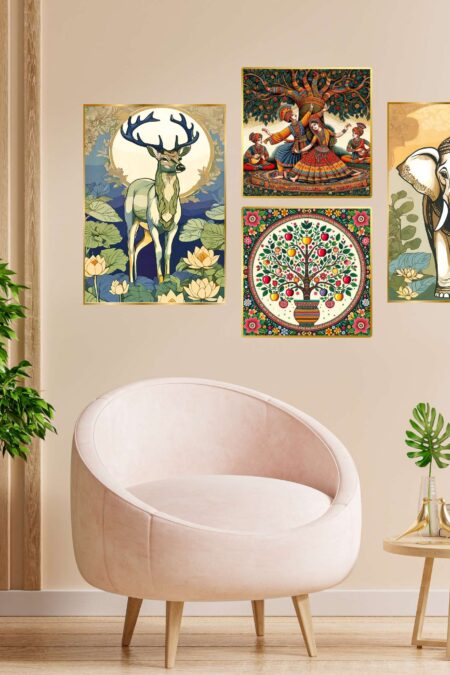 Set of Four Wall Paintings for Wall Dacoration Golden Framed Wall Paintings for Living Room & Bedroom Wall Art for Home Decoration & Office Wall Décor (13x10 inch CH-GD4-14)